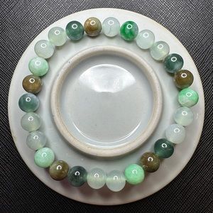 STONES SIZE 7MM NATURAL  ICY Multi COLORS Authentic JADEITE JADE BEADED BRACELET